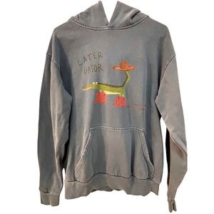 Later Gator Cowboy Graphic Print Hoodie Sweatshirt Blue Women's Medium